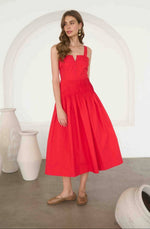 Load image into Gallery viewer, Sleeveless Pleated Midi Dress in Red
