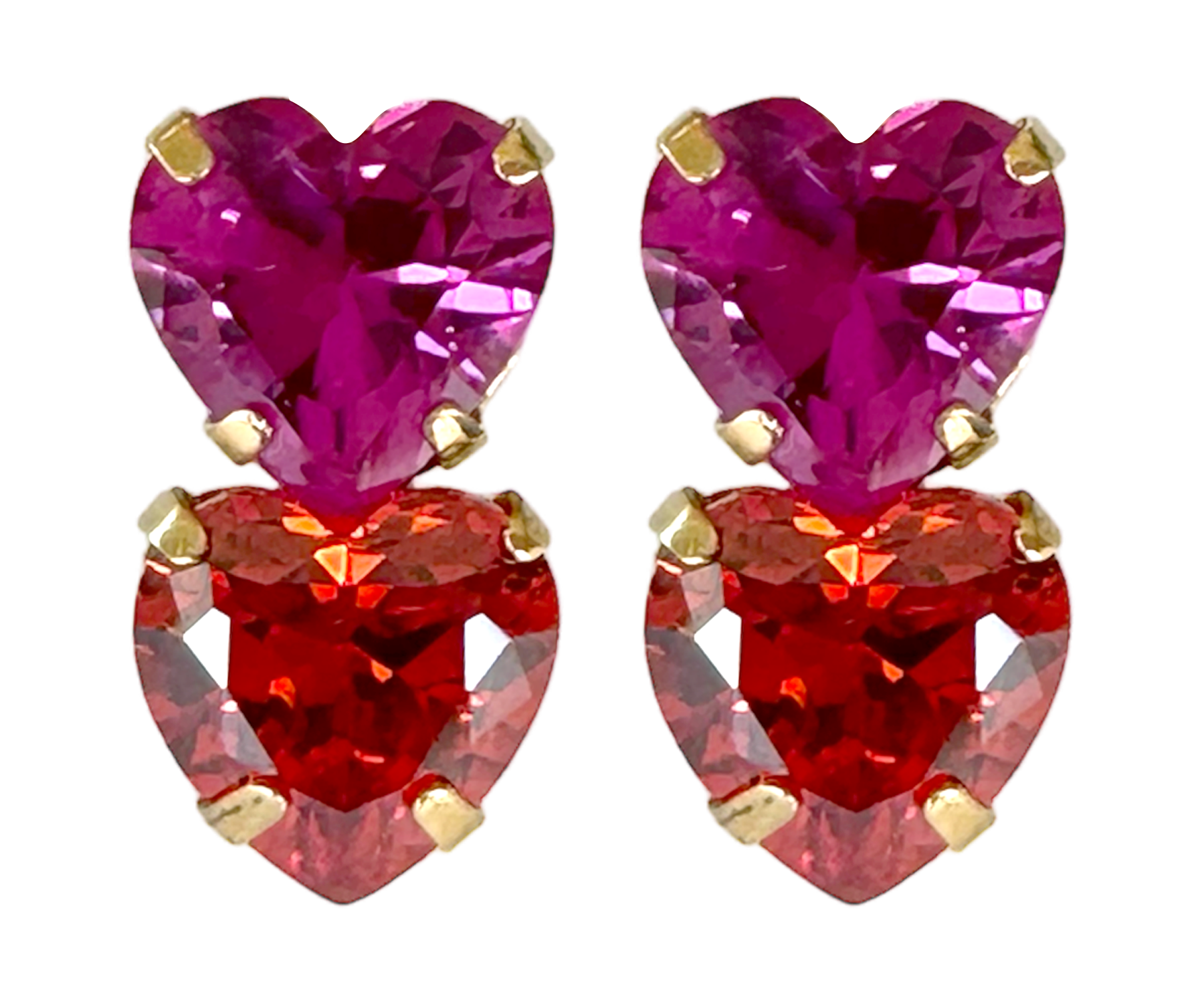 Double Heart Studs in Fuchsia and Orange