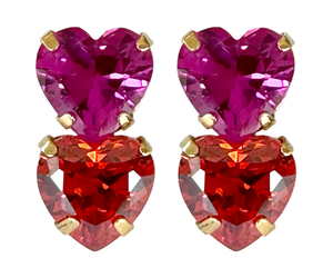 Double Heart Studs in Fuchsia and Orange