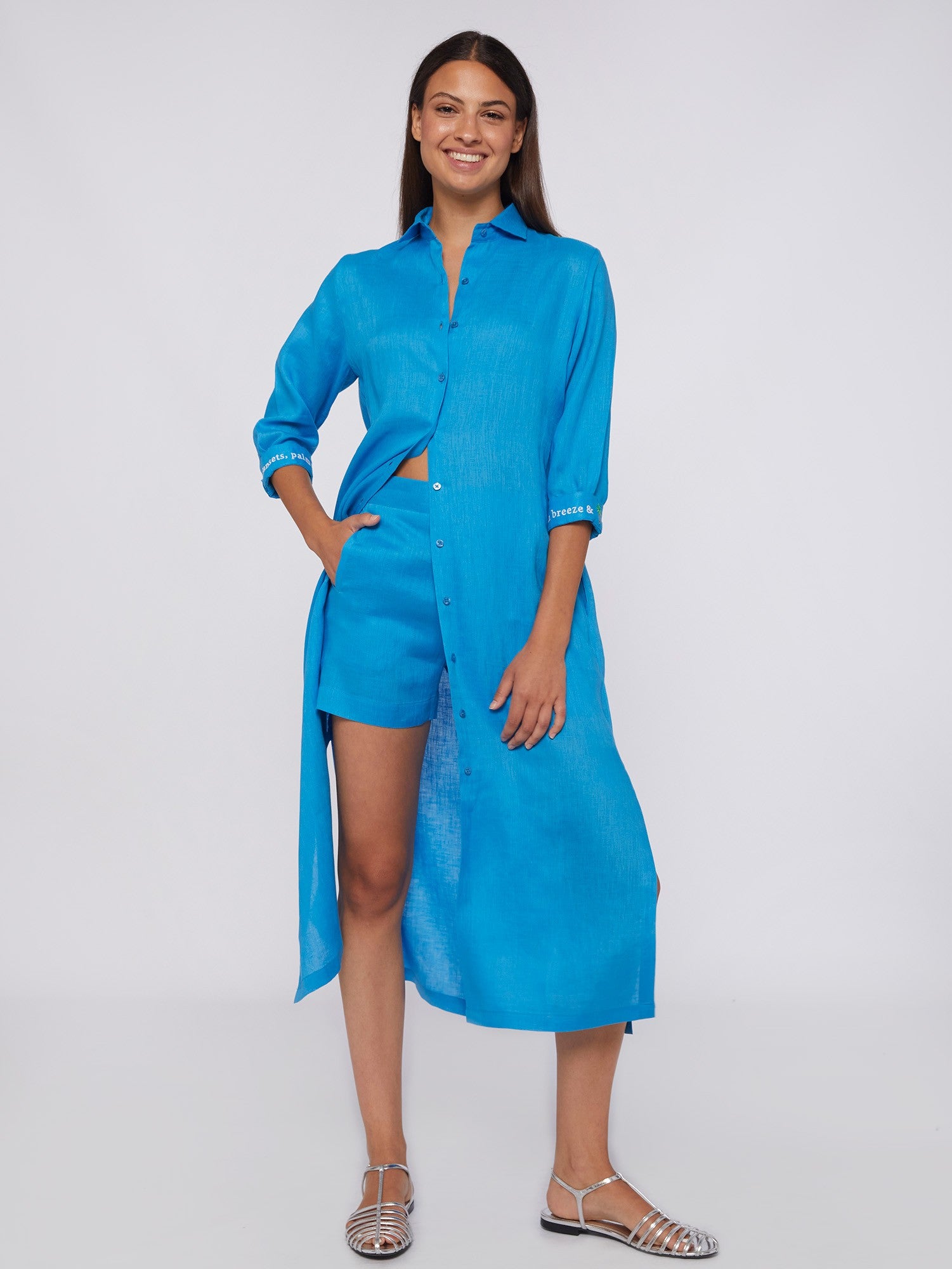 Antonella Dress in Blue Linen