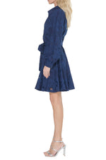 Load image into Gallery viewer, Serane Eyelet Embroidery Shirt Dress in Navy
