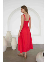 Load image into Gallery viewer, Sleeveless Pleated Midi Dress in Red
