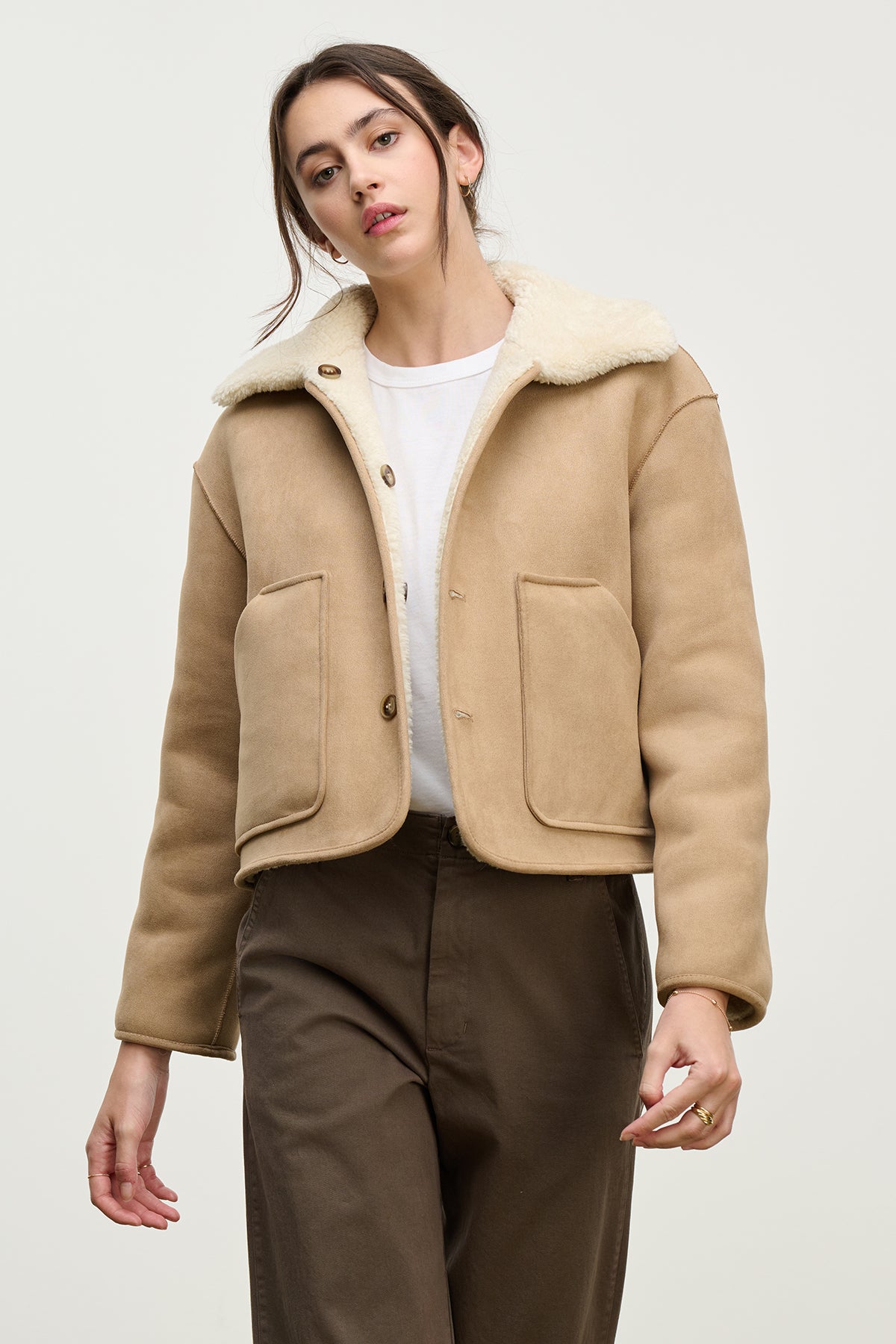 Amara Reversible Sherpa Jacket in Sand