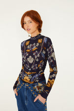 Load image into Gallery viewer, Golden Nature Jersey Blouse in Navy
