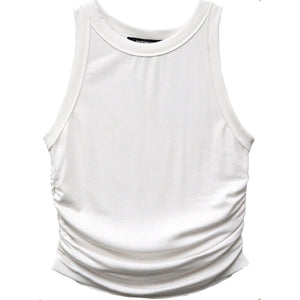 Side Shirred Tank in White