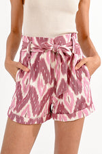 Load image into Gallery viewer, Batik Pattern Paper Bag Shorts in Pink Anju
