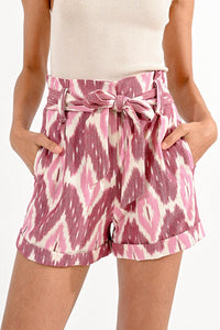 Batik Pattern Paper Bag Shorts in Pink Anju