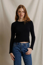 Load image into Gallery viewer, Flora Sweater Rib Long Sleeve Top in True Black
