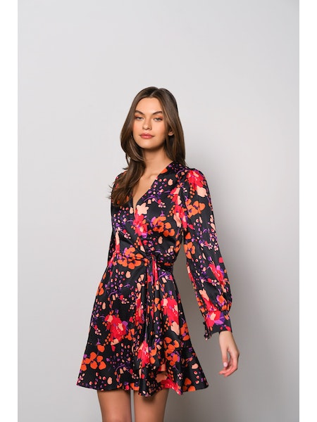 Sophie Wrap Dress in Black Multi Splash Floral