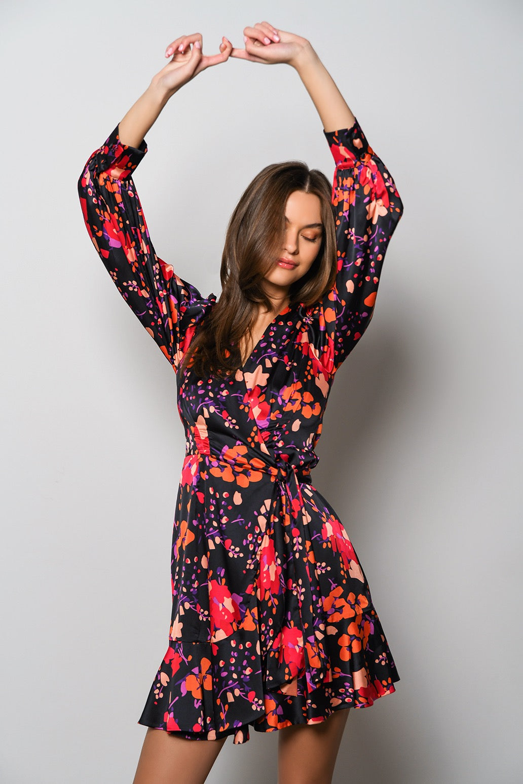 Sophie Wrap Dress in Black Multi Splash Floral