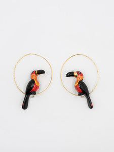 Black & Gold Toucan Hoop Earrings