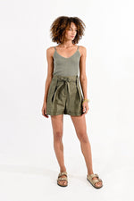 Load image into Gallery viewer, High Waisted Cotton Shorts in Khaki
