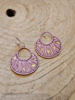 Load image into Gallery viewer, Raffia Half Moon Earrings with Gold Flecks in Lilac
