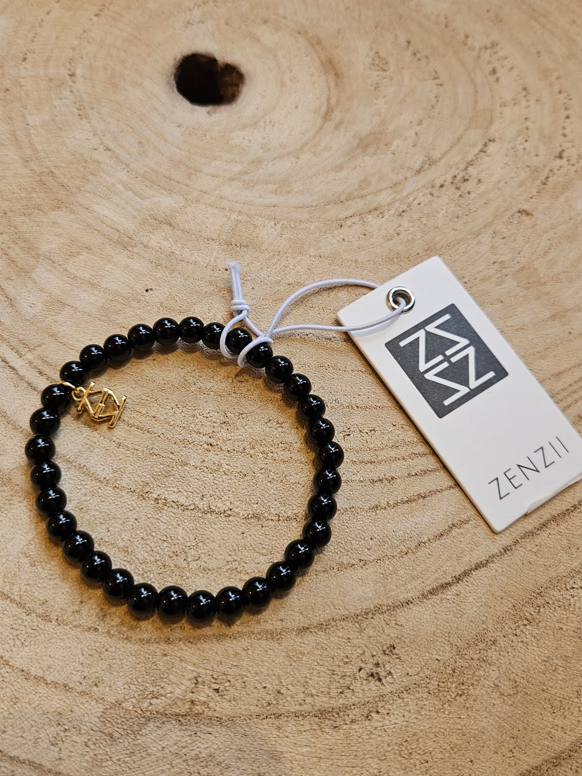 Small Glass Bead Stretch Bracelet in Black