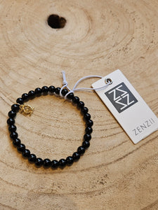Small Glass Bead Stretch Bracelet in Black