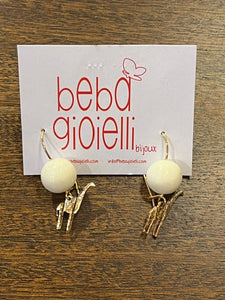 Ball Drop Earring in Cream with Gold Giraffe Charm