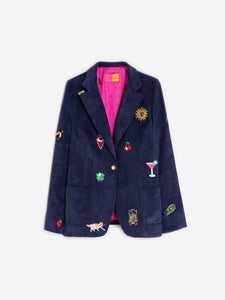 Gadea Corduroy Embroidery Blazer in Pana Navy