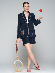 Riva Embroidered Terry Jacket in Azul Marino Felpa