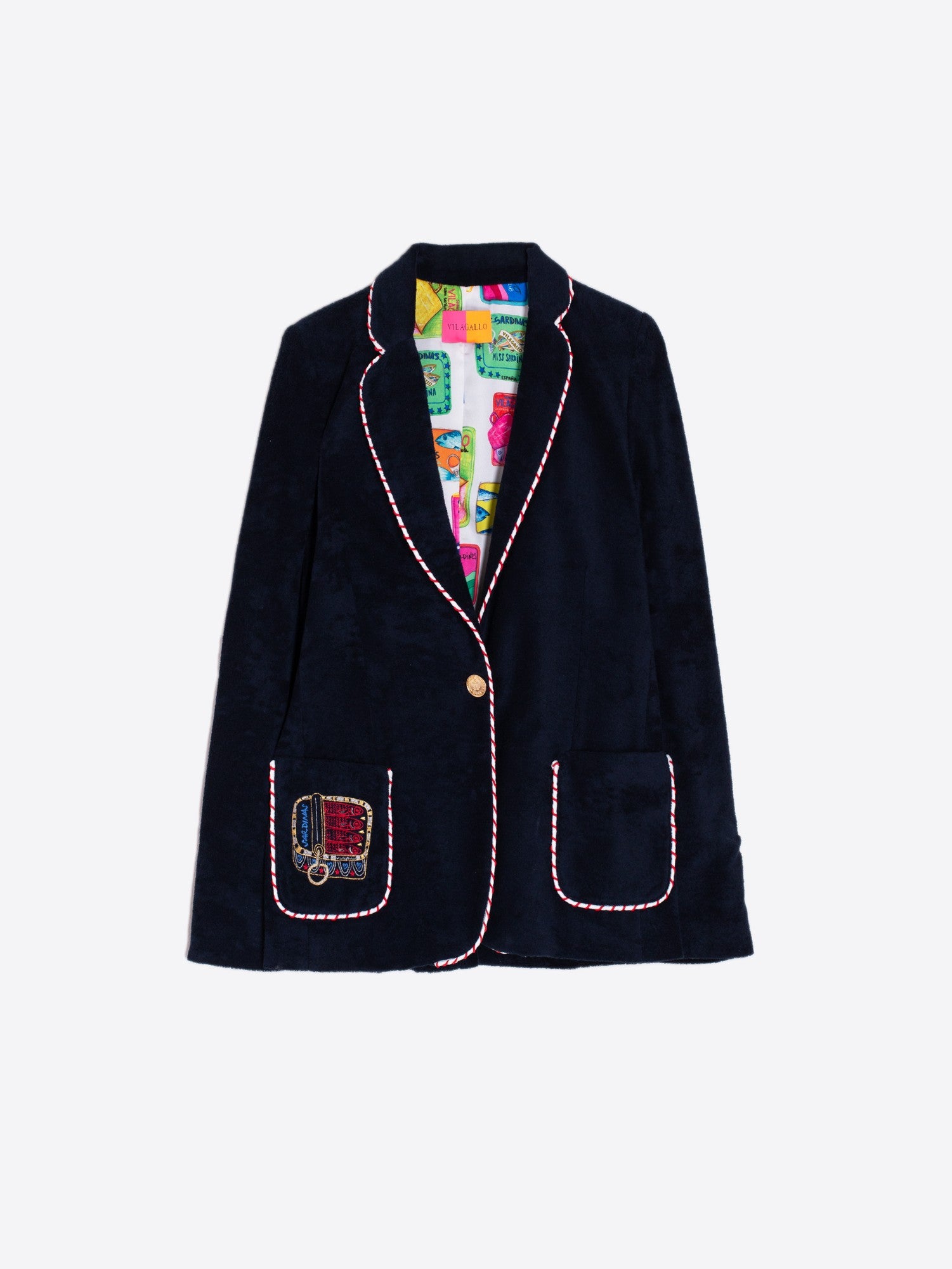 Riva Embroidered Terry Jacket in Azul Marino Felpa