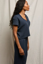 Load image into Gallery viewer, Jada Waffle V-Neck Tee in Navy
