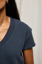 Load image into Gallery viewer, Jada Waffle V-Neck Tee in Navy
