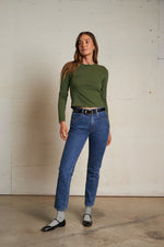 Load image into Gallery viewer, Jamie Recycled Cotton Long Sleeve Crew in Fern Green
