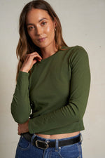 Load image into Gallery viewer, Jamie Recycled Cotton Long Sleeve Crew in Fern Green
