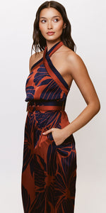 Load image into Gallery viewer, Woodson Jumpsuit in Copper Block Print Plumeria
