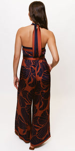 Load image into Gallery viewer, Woodson Jumpsuit in Copper Block Print Plumeria
