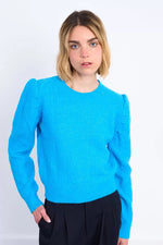 Load image into Gallery viewer, Structured Puff Sleeve Sweater in Blue
