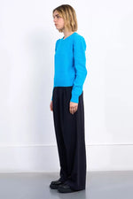 Load image into Gallery viewer, Structured Puff Sleeve Sweater in Blue
