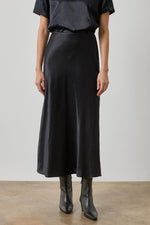 Load image into Gallery viewer, Lilla P Slub Woven Bias Skirt in Black view 1
