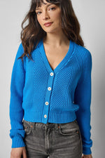 Load image into Gallery viewer, Shrunken V-Neck Cardigan in Dutch Blue
