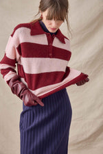 Load image into Gallery viewer, Lilla P Striped Polo Sweater in Port Stripe view 3
