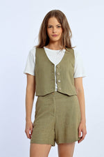 Load image into Gallery viewer, High Waisted Linen Shorts in Khaki
