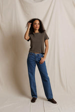 Load image into Gallery viewer, Lisa Recycled Cotton Tee Vintage Fitted Crew in Dark Olive
