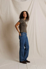 Load image into Gallery viewer, Lisa Recycled Cotton Tee Vintage Fitted Crew in Dark Olive
