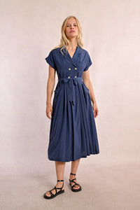 Trench Midi Shirt Dress in Navy Blue