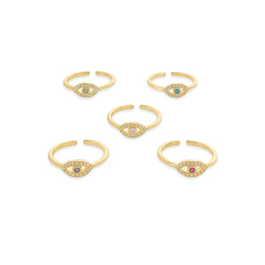 Gold Plated CZ Evil Eye Ring in Clear