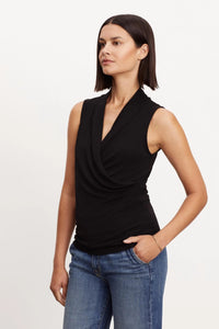 Dorthy Sleeveless Wrap Top in Black