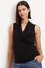 Load image into Gallery viewer, Dorthy Sleeveless Wrap Top in Black
