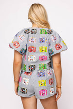 Load image into Gallery viewer, Multi Vintage Suitcase Cotton Top in Black and White Stripe
