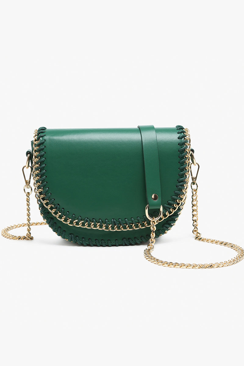 Gold Chain Trim Crossbody in Forest Green