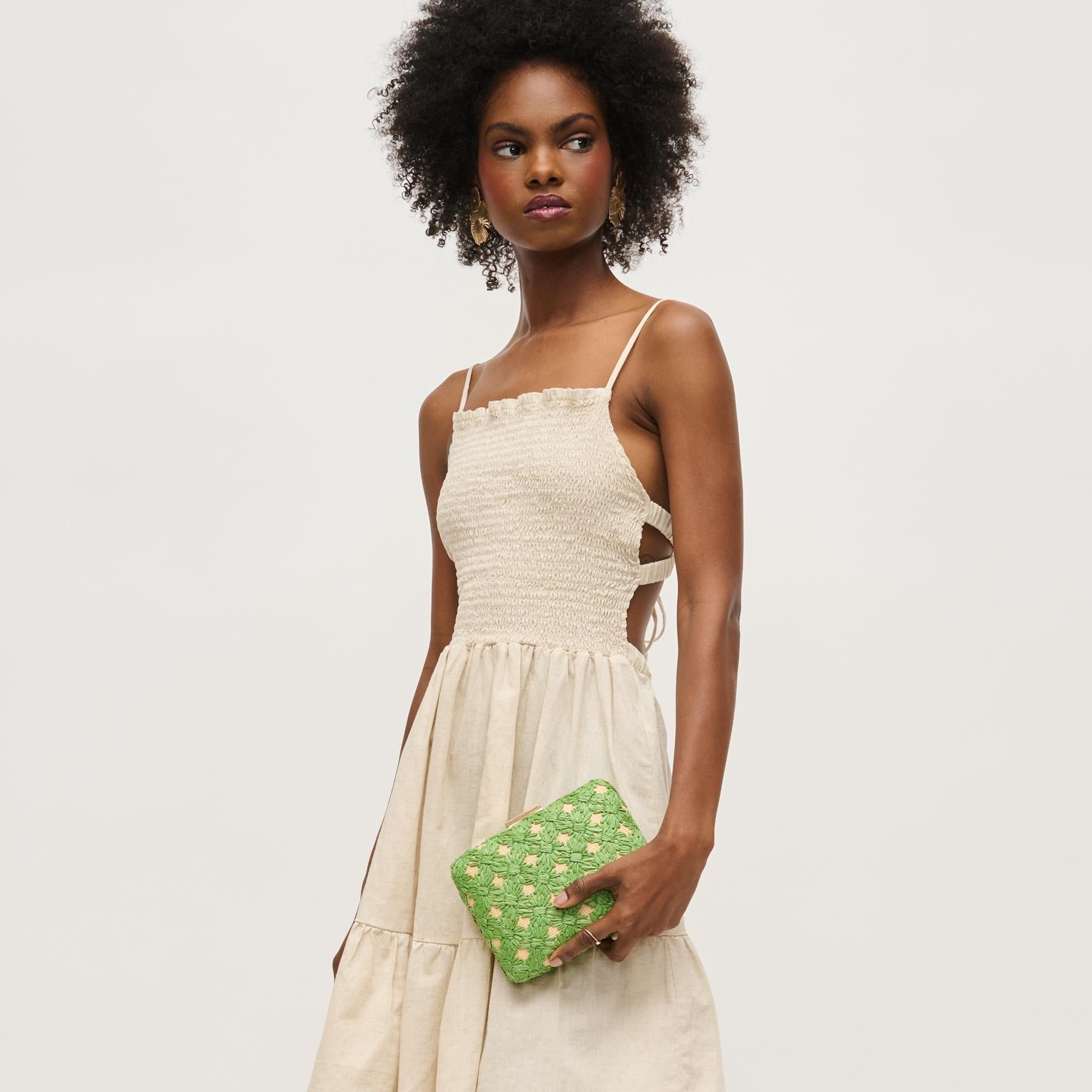 Samantha Evening Bag in Green Natural