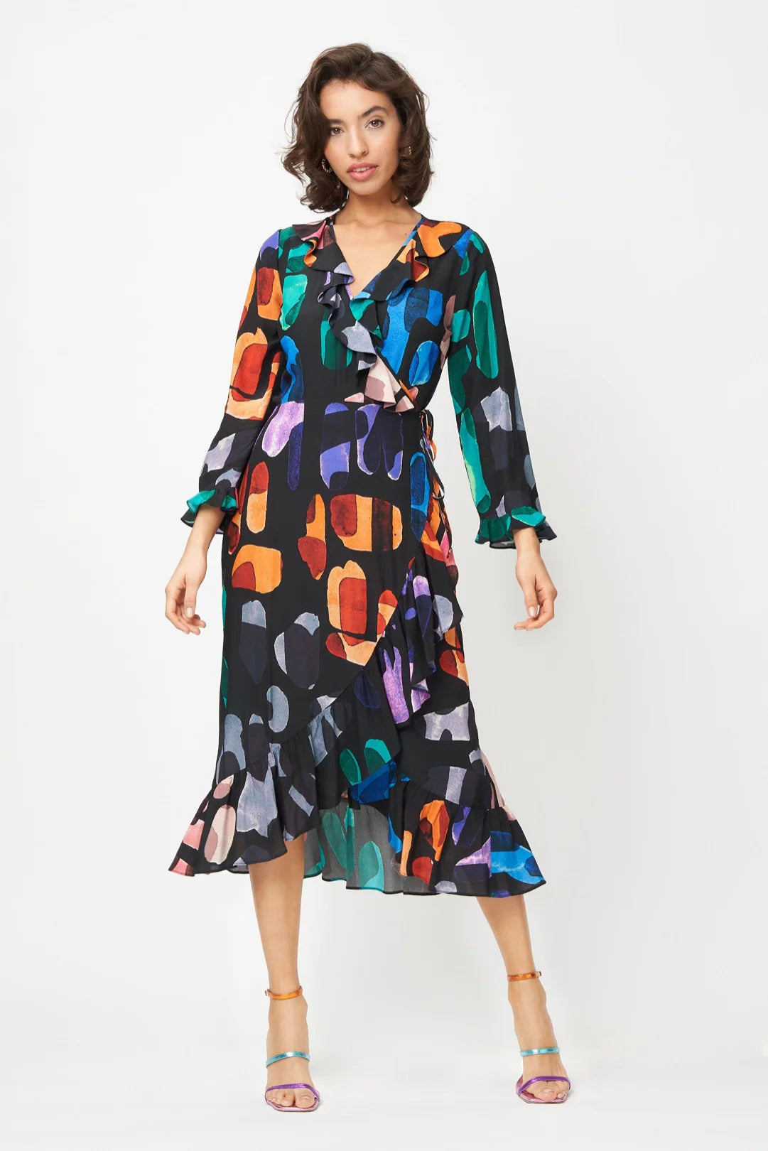 Midi Wrap Dress in Abstract