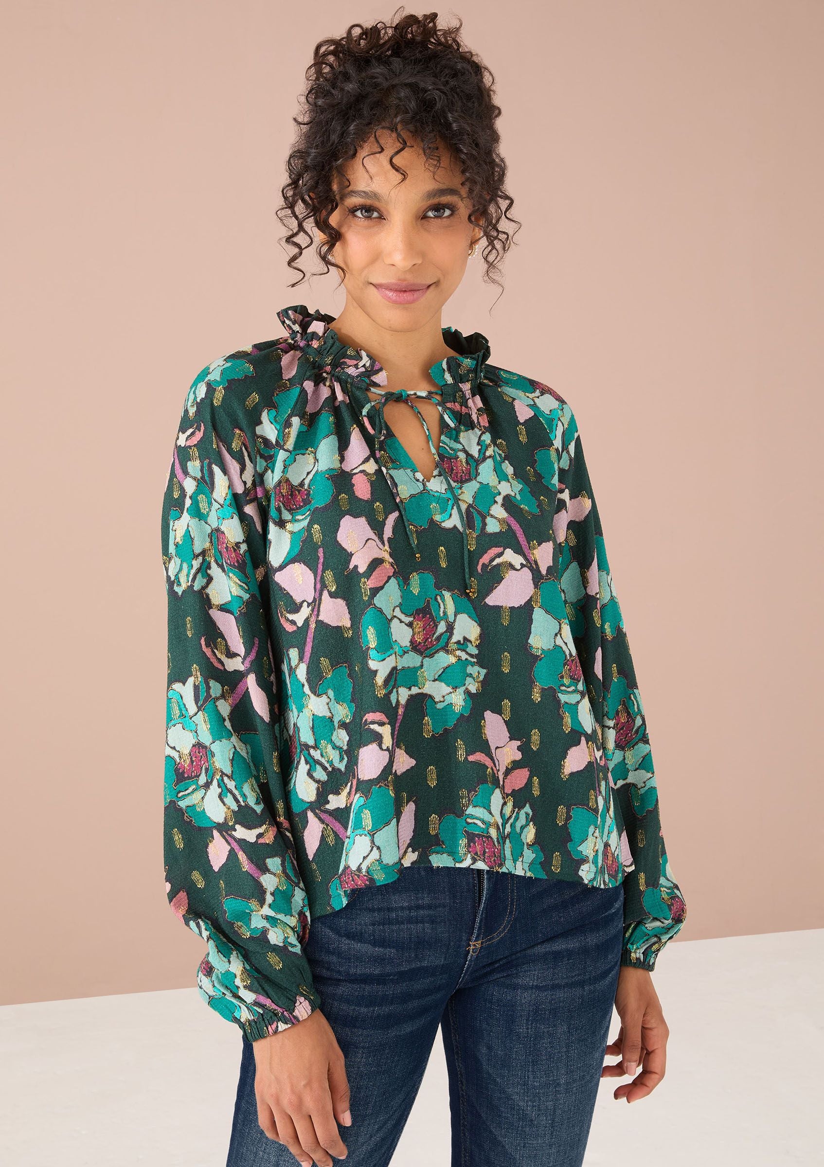 Ashley Top in Emerald Stained Glass Floral