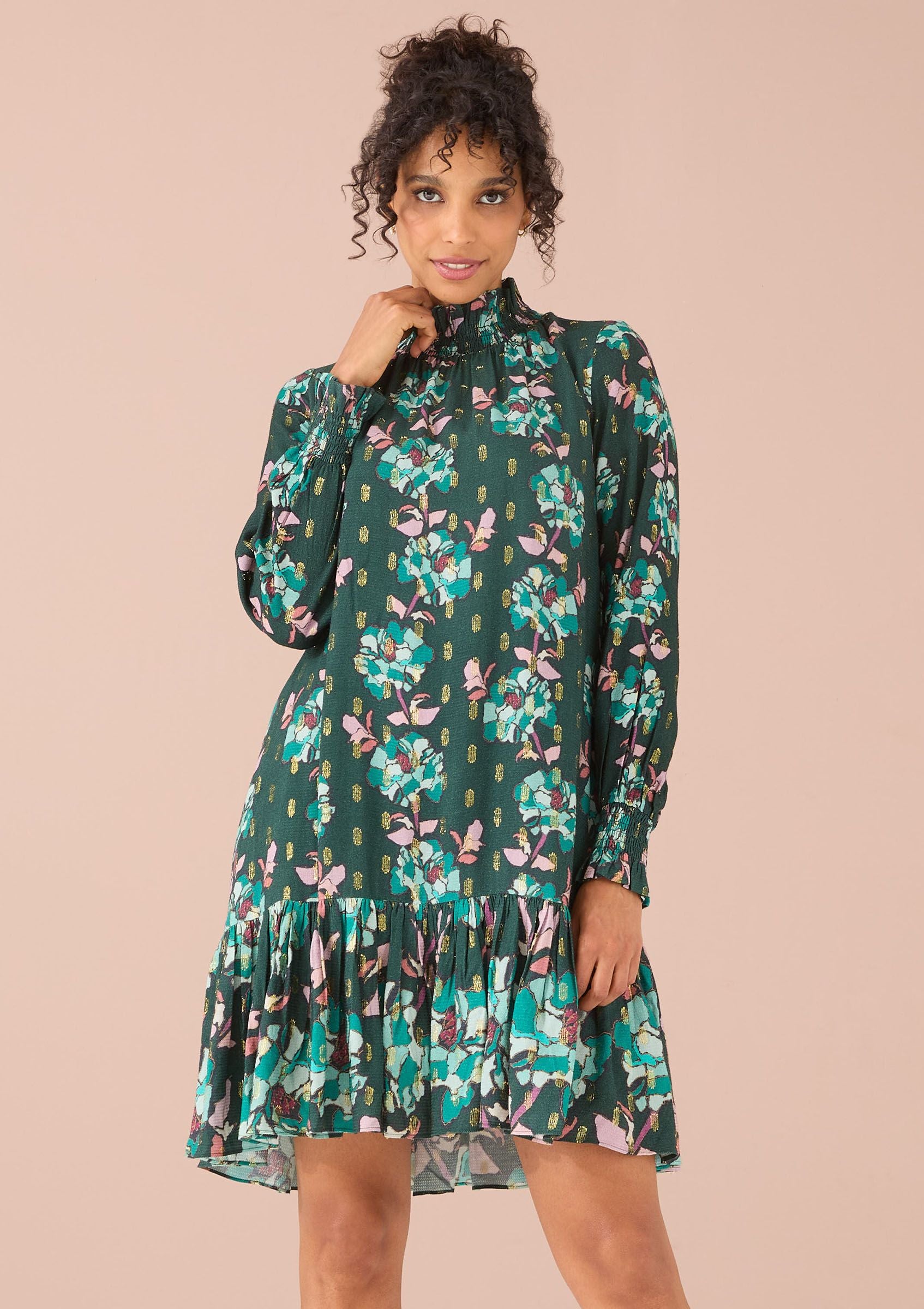 Avery Dress in Emerald Stained Glass Floral