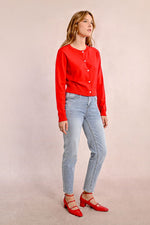 Load image into Gallery viewer, Heart Button Cardigan in Red
