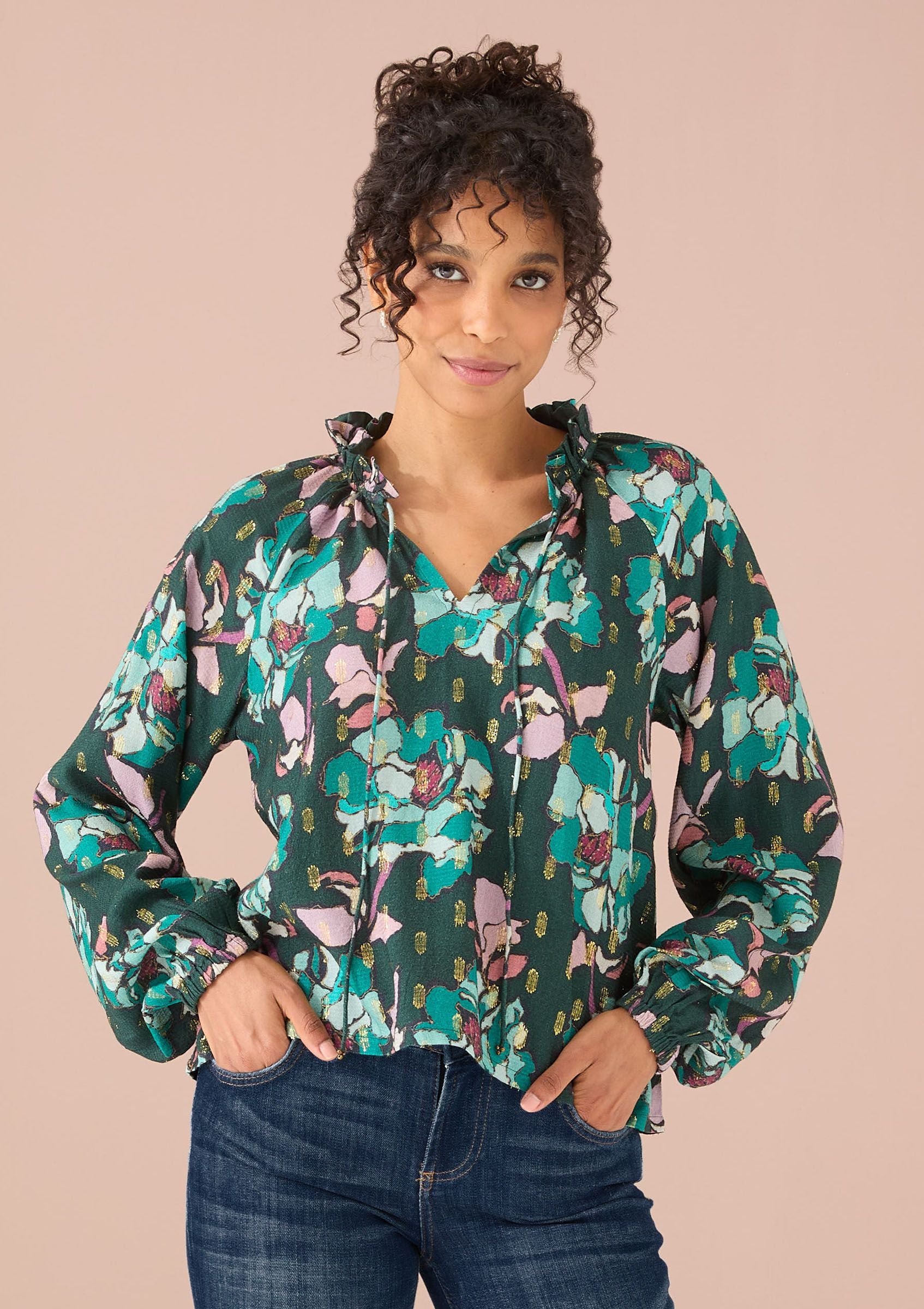 Ashley Top in Emerald Stained Glass Floral