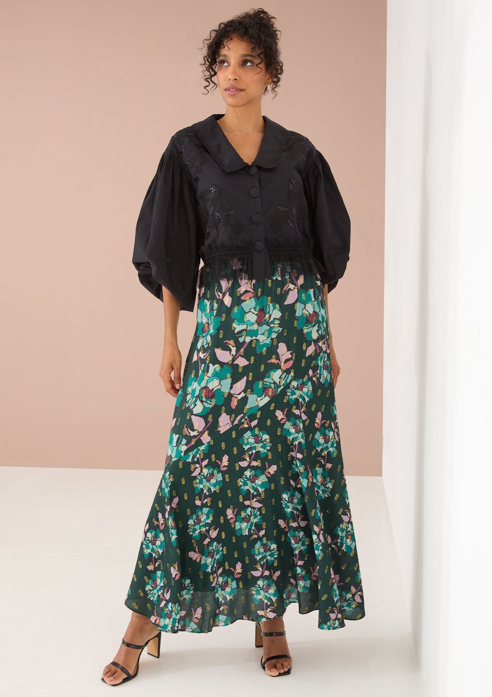 Ara Skirt in Emerald Stained Glass Floral